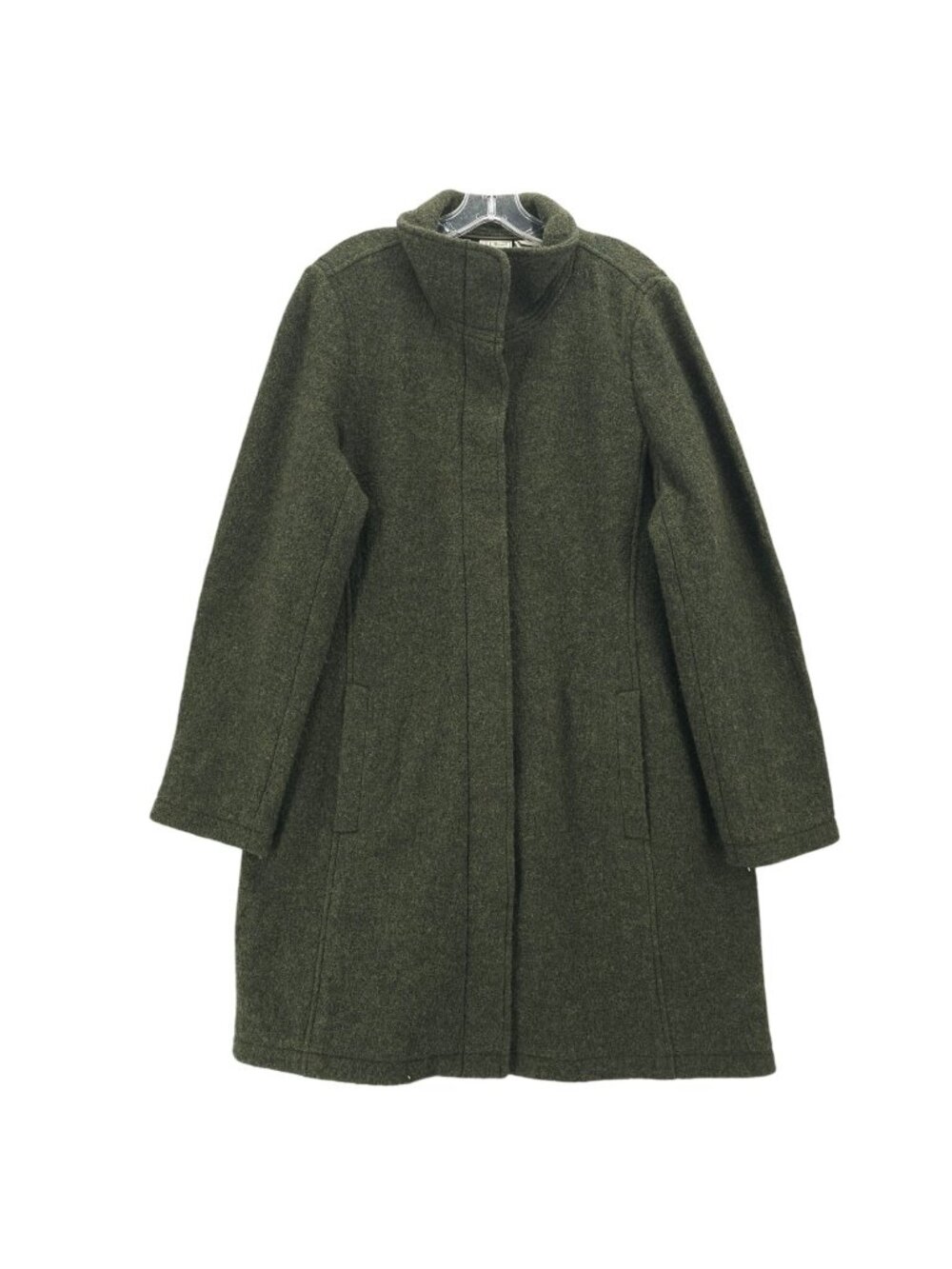 LL BEAN Bellandi Wool Coat Green Italian Fabric Women's Size XL